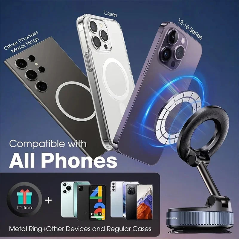 Magnetic Foldable Car Phone Holder – 360° Adjustable Dashboard & Vent Mount