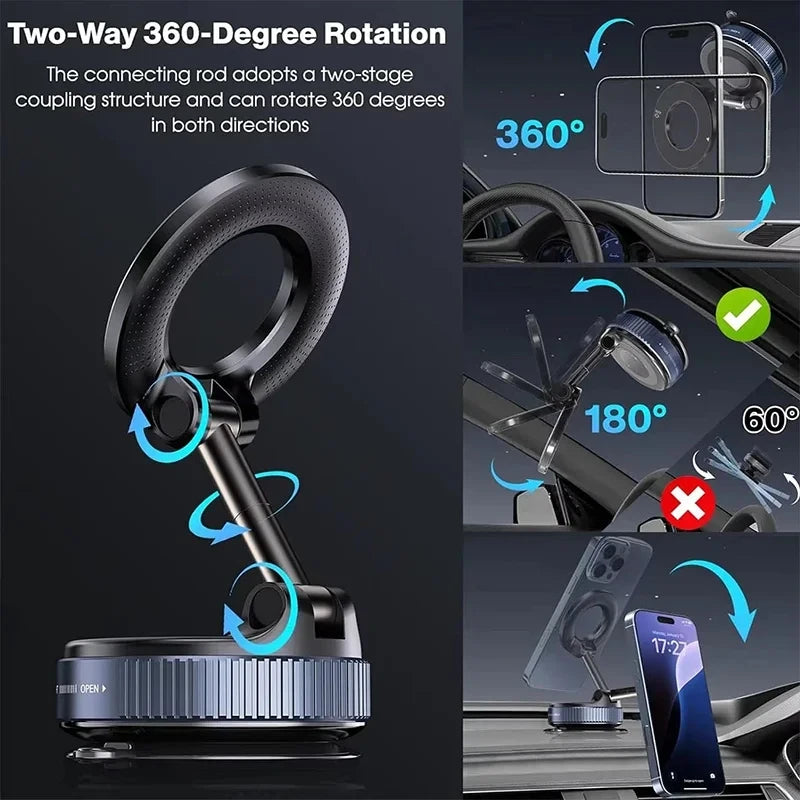 Magnetic Foldable Car Phone Holder – 360° Adjustable Dashboard & Vent Mount